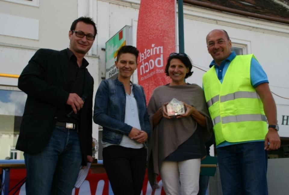 v. l. n. r.: Moderator Reinhard Hirtl, Maria Oreski (Lackier- und Karosseriebau Manufaktur), Brigitte Heindl (die möwe), Organisator Christian Lehner