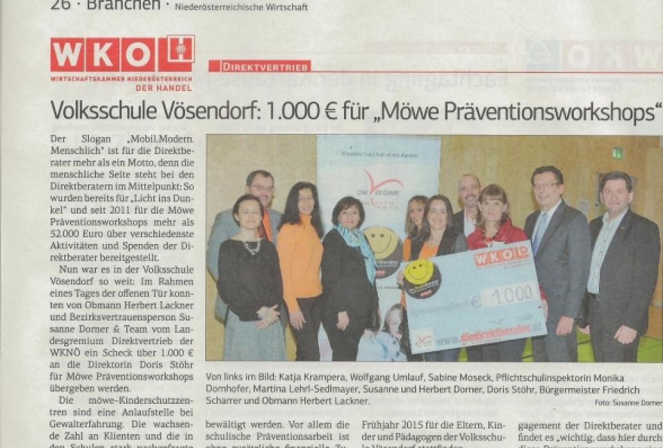 Scheckübergabe Direktberater Volksschule Vösendorf